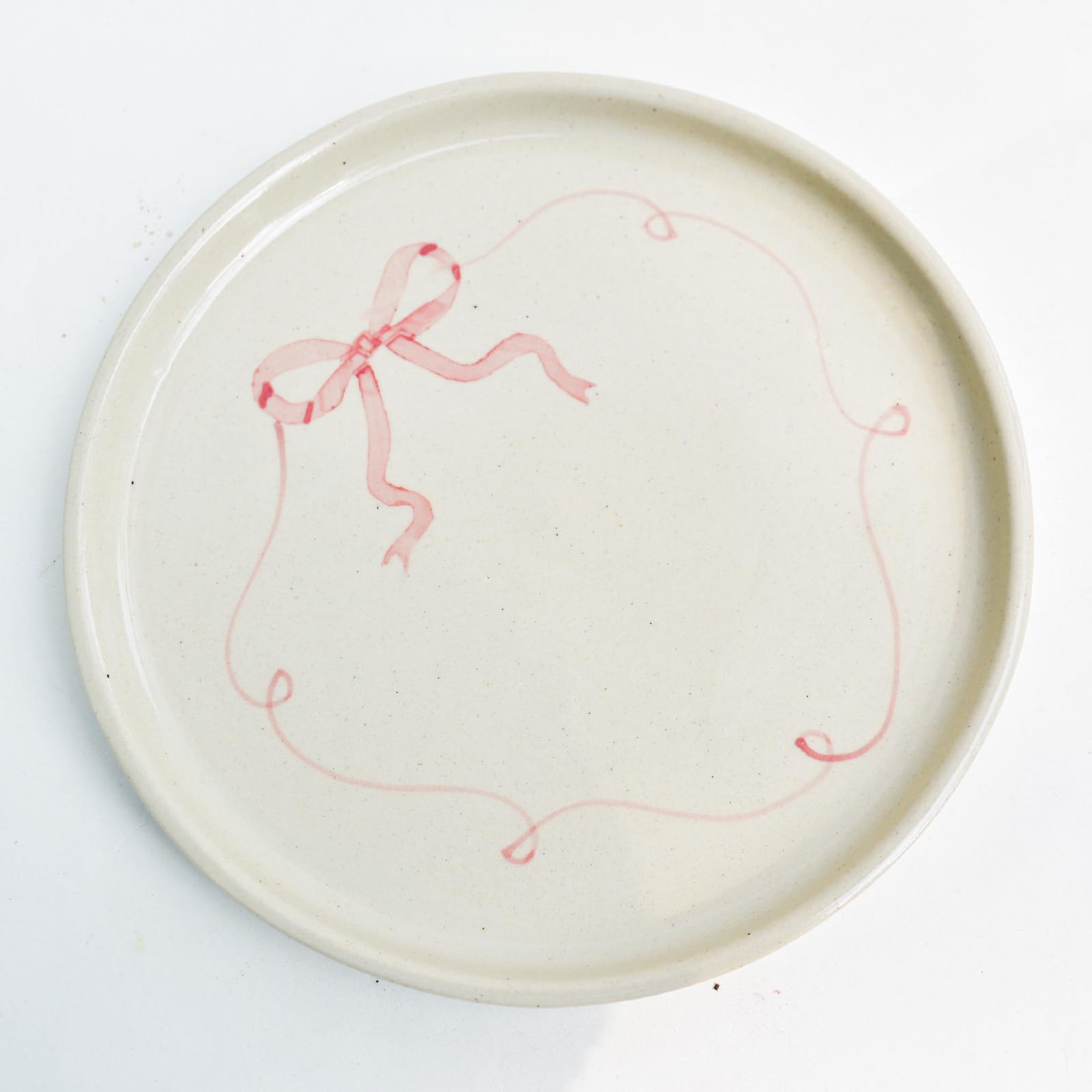 Qshi Studio Cute Pink Bow Ceramic Plate | Microwave Safe | Cute Ceramic Bow Plate Gift For Best Friend, Birthday, Christmas & Sp